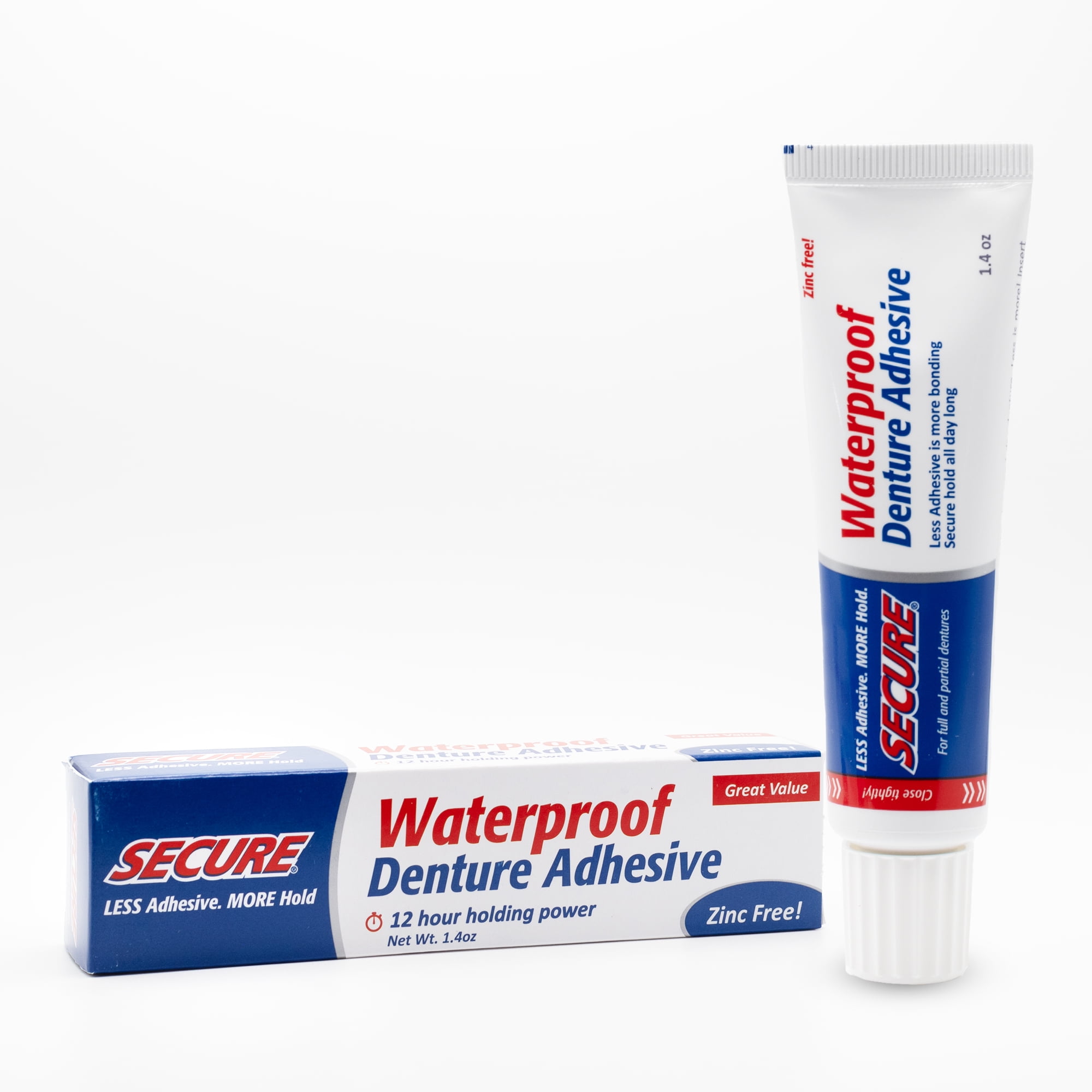 Secure Denture Adhesive Cream  12-Hour Max Hold  Waterproof Seal  Zinc Free  for Uppers Lowers & Partials  Food Grade Ingredients  FSA HSA Approved  1.4 oz (1 Pack)