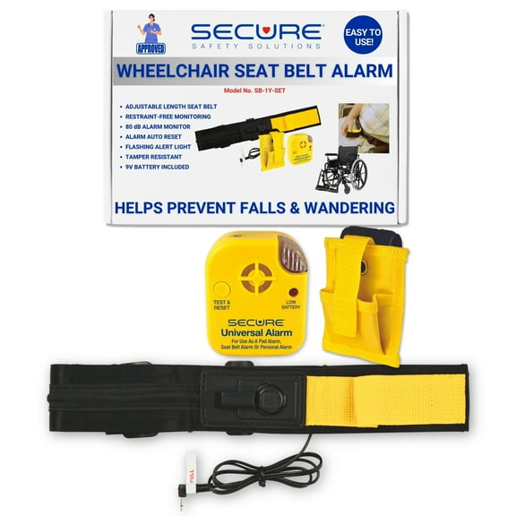 Secure Wheelchair Seat Belt Chair Alarm - Patient Alarm Monitor and Non-Restraint Seat Belt Sensor - Chair Alarms and Fall Prevention for Elderly Dementia Patients