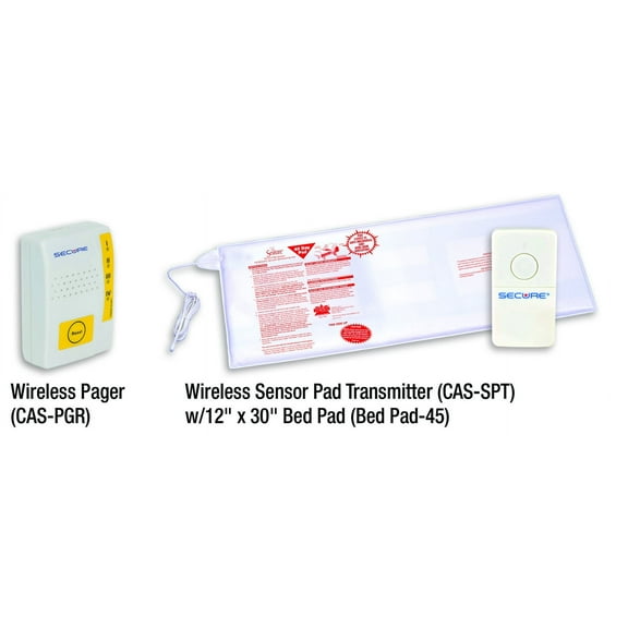 Secure Wireless Bed Exit Alarm with Nurse Call Alert Button & Wireless Caregiver Pager - No Sound in Patient Room - Batteries Included