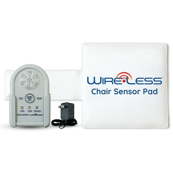 Secure Wireless Chair Alarm for Elderly Dementia Patients - 12" x 12" Wheelchair or Chair Sensor Pad, Patient Monitor w/ Alarm Pause & Delay - Chair Alarms and Fall Prevention for Elderly