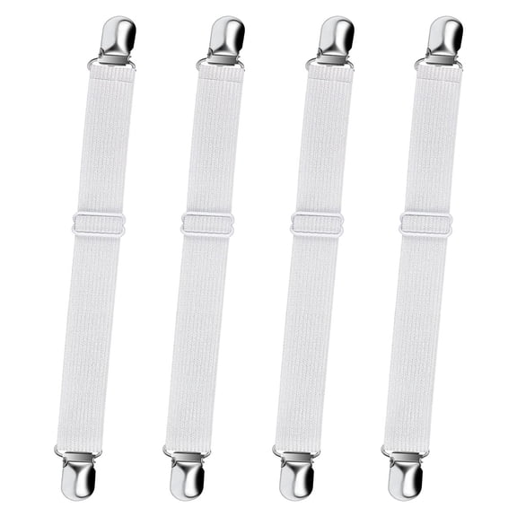 Secure Your Bedding with Sheet Suspenders, Elastic Wide Bands for Mattresses and Sheets, Metal Stronger Clamps for a Neat, Wrinkle-Free Bed (4 Pack)