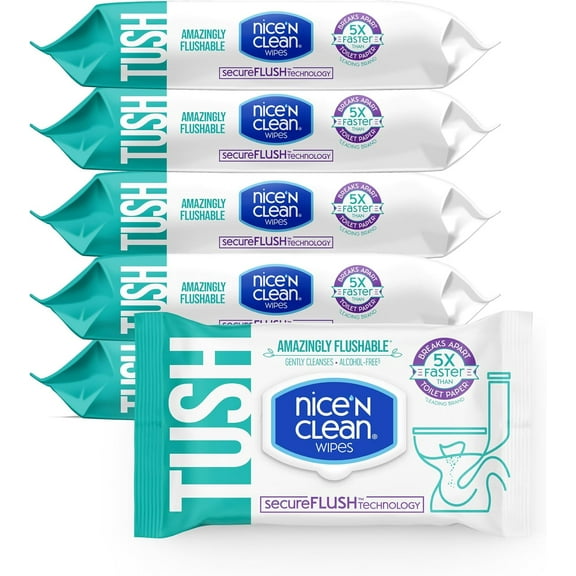 SecureFLUSH Flushable Wet Wipes (42 Count - 6 Packs) | Moist Toilet Tissue with Moisturizing Aloe & Vitamin E 0% Alcohol Formula for Sensitive Skin Butt Adults