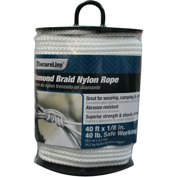 SecureLine 1/8" x 40' Diamond Braided Nylon Rope with Winder