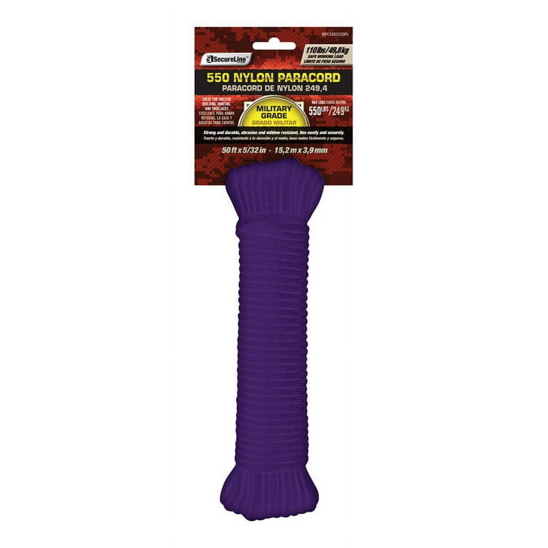 SecureLine 5/32 in. D X 50 ft. L Purple Braided Nylon Paracord SecureLine 5/32 in. D X 50 ft. L Purple Braided Nylon Paracord