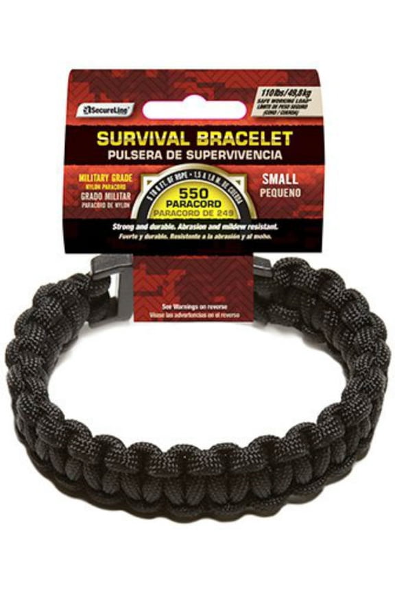 NPCB550BKS Military Grade 550 Nylon Survival Bracelet, Black, Small