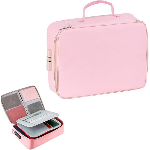 Securebrite Fireproof Keepsake Box with Lock,Document Storage Safe Box Fireproof Waterproof,Portable Home Travel Safe Storage for Documents, Letters, Passports and Cards(Pink)