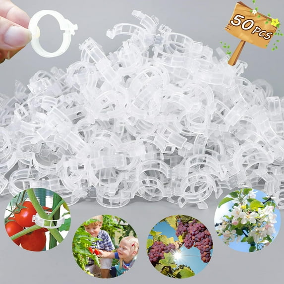 Secured Plastic Plant Clip,Tomato Trellis Clips, Plant Support Clips Tomato Clips for Climbing Plants, Plant Fixing Clips for Plant Supplies(White/50pcs)