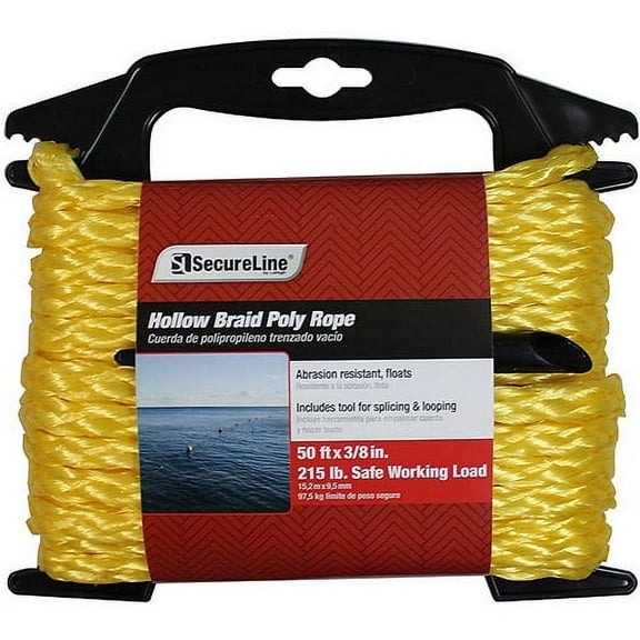 Secureline 50' X 3/8"  Hollow Braided Poly Rope