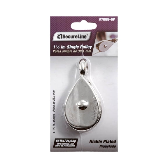 Secureline Item# 7088-6P, Pulley Rigid Eye, Single 1-1/2 inch Diameter Sheave, Nickel Plated, 1 Each