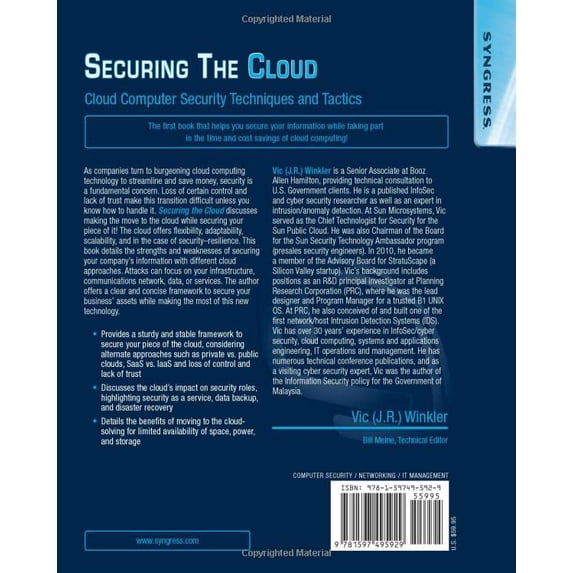 Pre-Owned Securing the Cloud: Cloud Computer Security Techniques and Tactics (Paperback) 1597495921 9781597495929