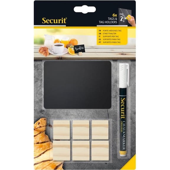 Securit TAG-HLD-TE Chalkboard Tag Wooden Holder, Teak - Pack of 6