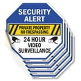 thumbnail image 1 of Security Alert Private Property No Trespassing 24 Hour Video Surveillance (5 Pack) 4 inch X 4 inch Octagon Vinyl Label Decal Sticker Weather Resistant, UV Protected for Workplace, Made, 1 of 5