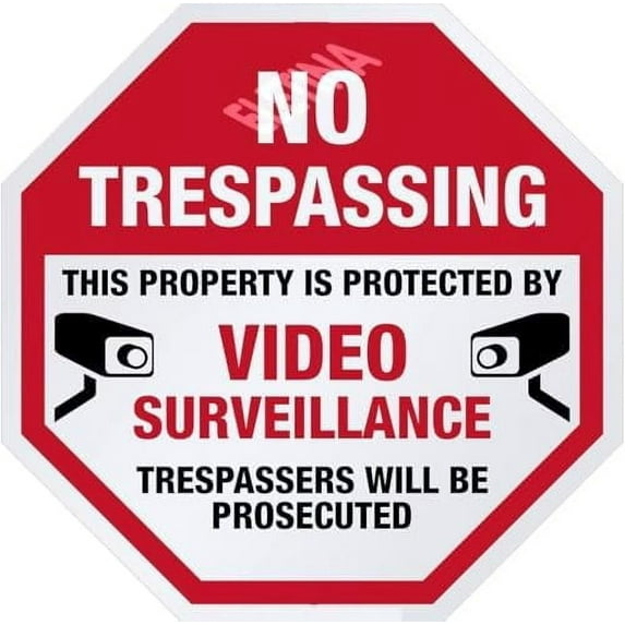 Security Alert Signs - No Trespassing - Property Protected By Video Surveillance Sign for Home Outdoor Yard 12 x 12 Inch Octagon Shaped Aluminum Signs,Weather/Fade Resistant, Easy to Install