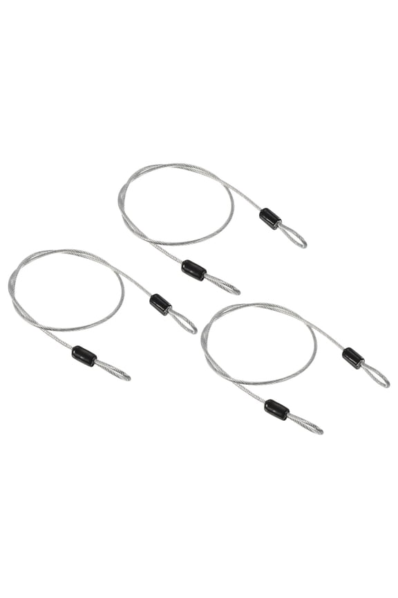 Security Cable 2.5mm x 0.5m/1.64ft Coated Luggage Lock Wire Rope with Double Loop, Clear, 3 Pack