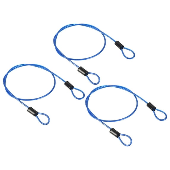 Security Cable 2.5mm x 0.5m/1.64ft Coated Luggage Lock Wire Rope with Double Loop, Clear Blue, 3 Pack