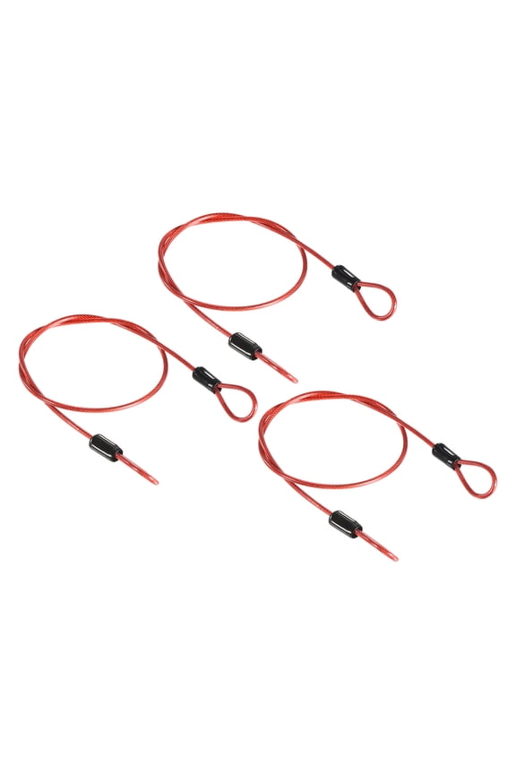 Security Cable 2.5mm x 0.5m/1.64ft Coated Luggage Lock Wire Rope with Double Loop, Clear Red, 3 Pack