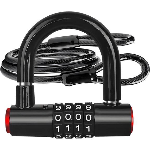 Security Cable Lock Set (4 Digital Combination U-Lock & 4 ft x 1/2" Flexible Steel Sealed Looped Ends Cable),Heavy Duty Anti-Theft U Lock with Steel Security Chain for Bikes, Outdoor Equipment