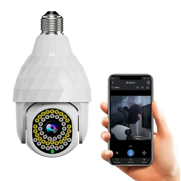 Security Camera, 2025 Upgrade Wireless WiFi Bulb Camera 2MP Bulb Security Camera Smart 360 PTZ Bulb Security Camera APP and Alarm Notification Night Vision