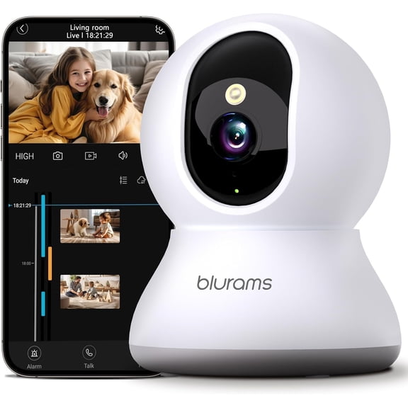 Security Camera 2K, blurams Baby Monitor Dog 360-degree for Home w/Smart Motion Tracking, Phone App, IR Night Vision, Siren, Works with Alexa & Google Assistant IFTTT, 2-Way Audio