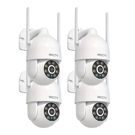Security Camera 4 Pack with Active Tracking, 2-Way Audio, Sound & Light Alarm, 360° View, 2.4/5GHz WiFi, Alexa Compatible