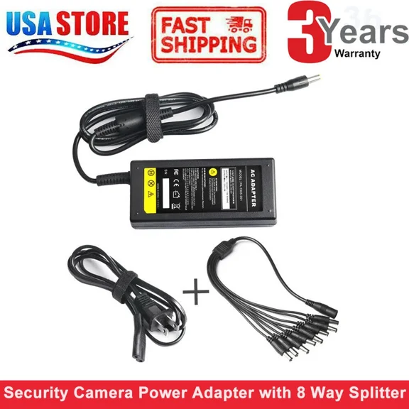 Security Camera 5A Power Supply Adapter + 8 Split Power Cable Cctv Dvr System