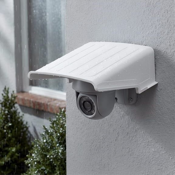 FONDOTIN Universal Outdoor Camera Cover, White Plastic, Rain and Sun Protection, Easy Install