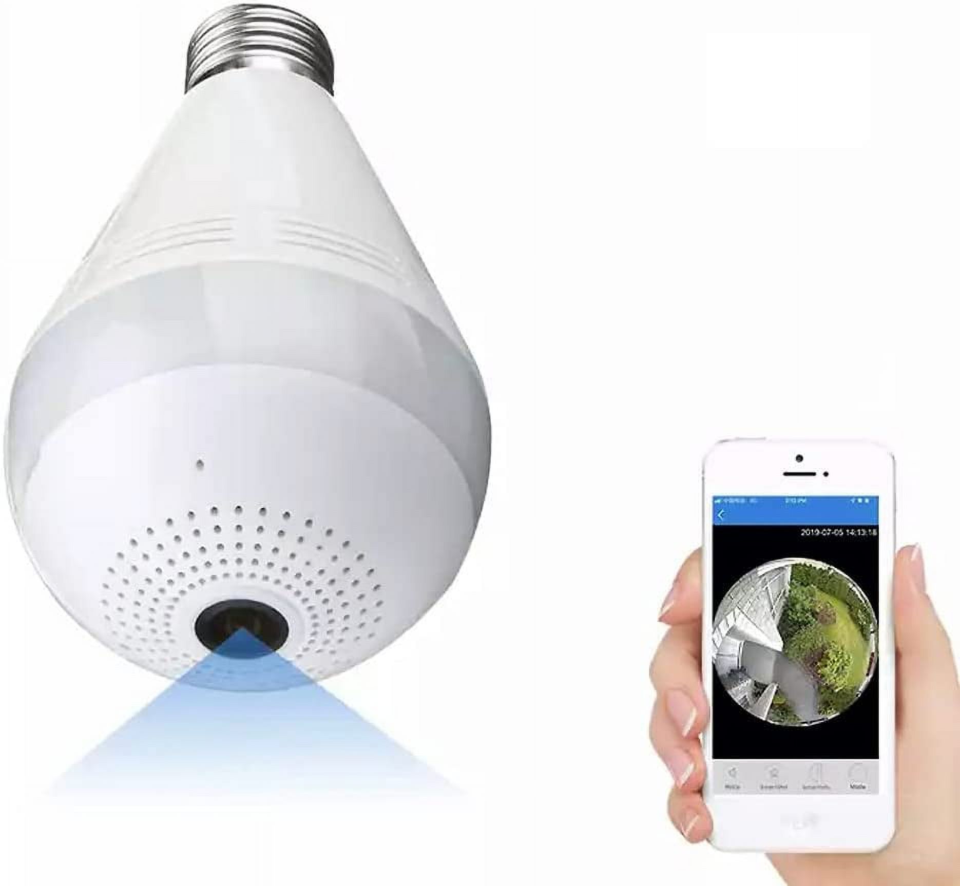 Security Camera Light Bulb, WiFi Smart Light Bulb Camera, 360 Degree Panoramic Camera Lamp with