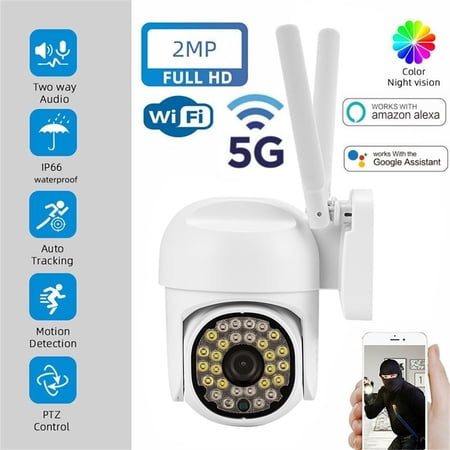 Security Camera Outdoor, 2.4/5GHz Indoor Wifi Smart Home Cameras 360°PTZ with Motion Detection Auto Tracking Smart Alerts, 2-Way Audio, IP65(White)