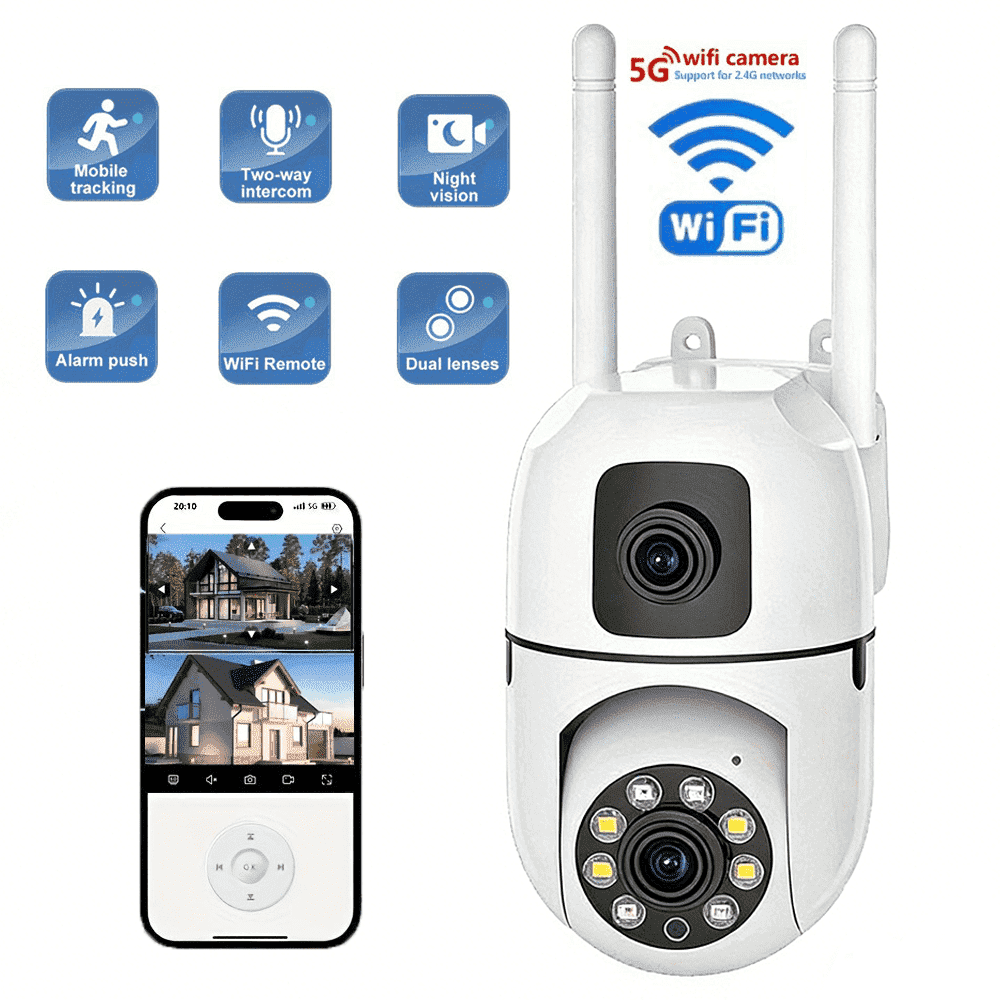 カメラなど Security Camera Outdoor Dual Lens, 2.4Ghz&5Ghz WiFi 360° PTZ