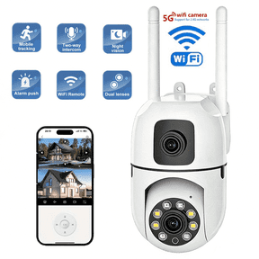Outdoor Security Camera Dual Lens 360° Ptz, 2.4Ghz 5Ghz Wifi, Dual Screen, 1080P, Color Night Vision, 2-Way Audio, Auto Tracking