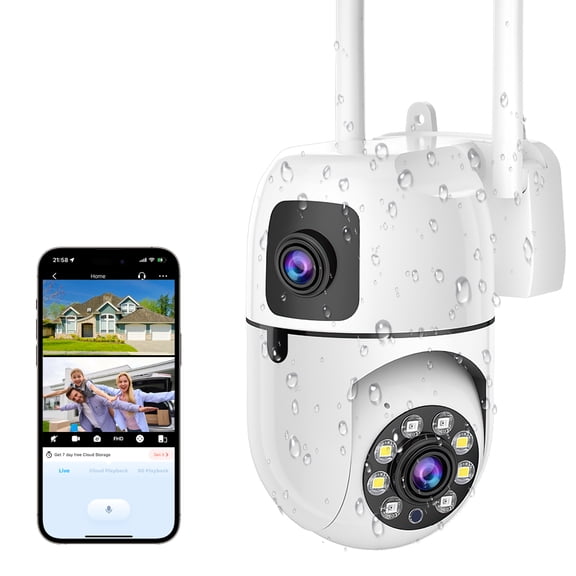 Security Camera Outdoor with Dual Lens, 4K/2MP Outdoor Cameras for Home Security with Auto Tracking, Human Detection, 30m Color Night Vision, Two-Way Audio, IP66