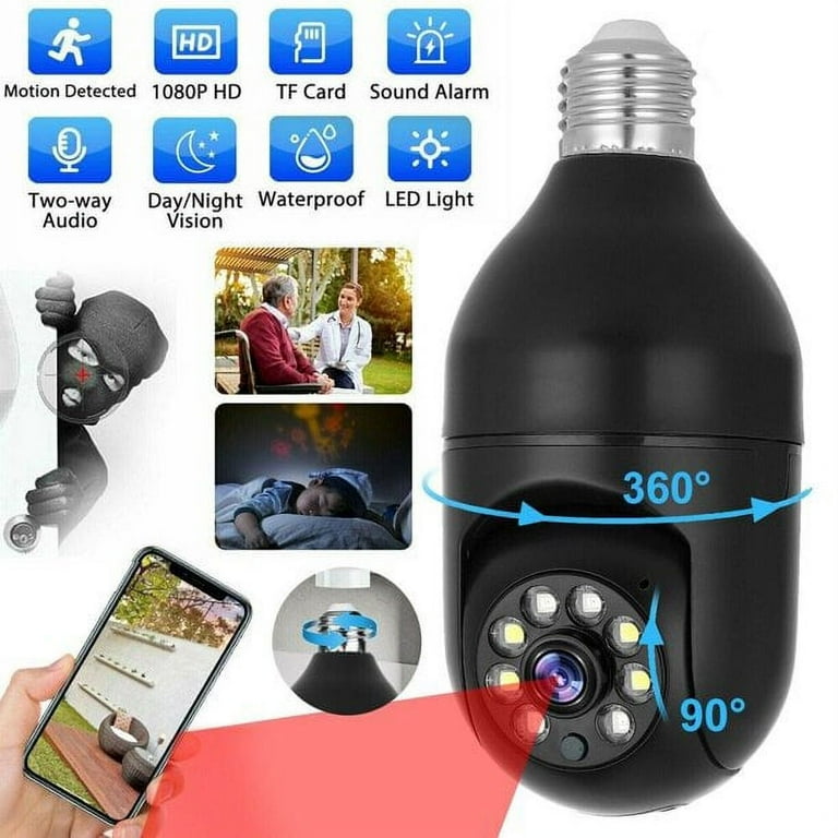 Security Camera Outdoor Indoor 1080P Wireless Light Bulb Wi Fi Smart Cameras 360 View with 32G Memory Card Night Vision Two Way Talk Motion