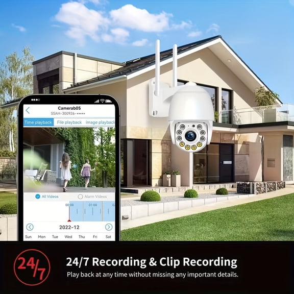 Security Camera Outdoor, Wireless WiFi IP Camera Home Security System 360 View, Motion Detection, Auto Tracking, Two Way Talk, HD 1080P Pan Tile Full Color Night Vision