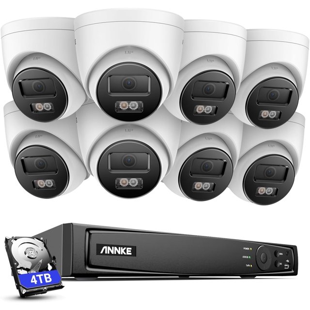 Security Camera System, H.265+ with HDD and IP Turret Wired Cams, AI