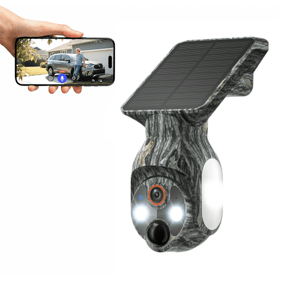 Security Camera Wireless Outdoor with Solar Panel, 1080p, 360 View Pan/Tilt, AI Human Detection, 2-Way Audio, Color Night Vision, 2.4Ghz WiFi, IP65, Cloud Storage (Sold Separately)