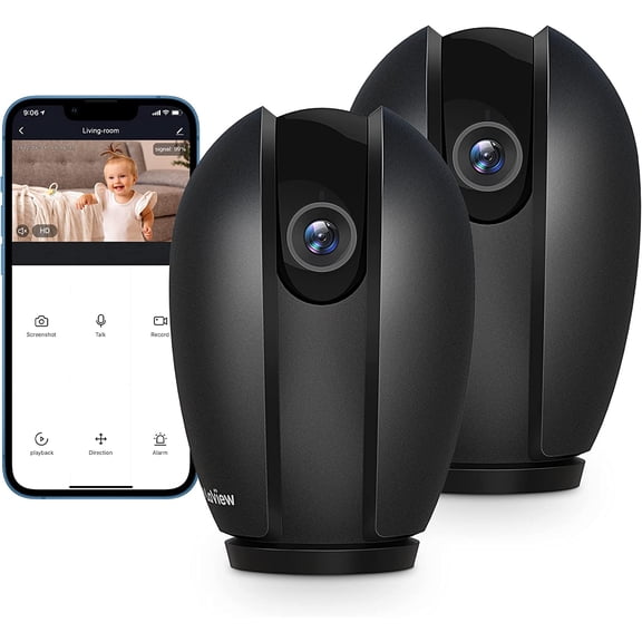 Security Cameras for Home + 2X 32GB SD Cards, PT Home Security Camera System with Motion Detection, Two-Way Audio, Night Vision, Indoor WiFi Camera for Baby/pet, Alexa, USA Cloud Service