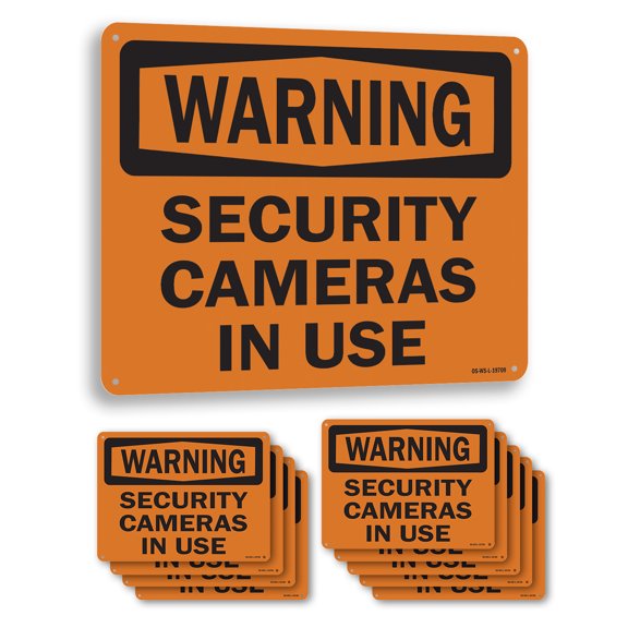 Security Cameras In Use OSHA Warning Aluminum Sign 10 Inch x 7 Inch - 10 Pack