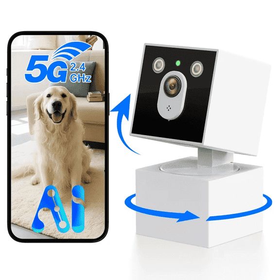 Security Cameras Indoor 2K 5G-2.4G WiFi Cameras For Home Security Instant 911 Alert, 360° Pan/Tilt Baby Monitor/Dog/Pet Camera AI Motion Detection Night Vision, Speaker, US Cloud Storage
