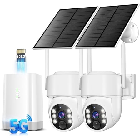 Security Cameras Wireless Outdoor, 5G&2.4G WiFi Cameras for Home Security, No Subscription needed, 2 Cam-Kit,4MP Solar Powered Security Cameras System, 360°PTZ,128GB Local Storage, Color Night Vision