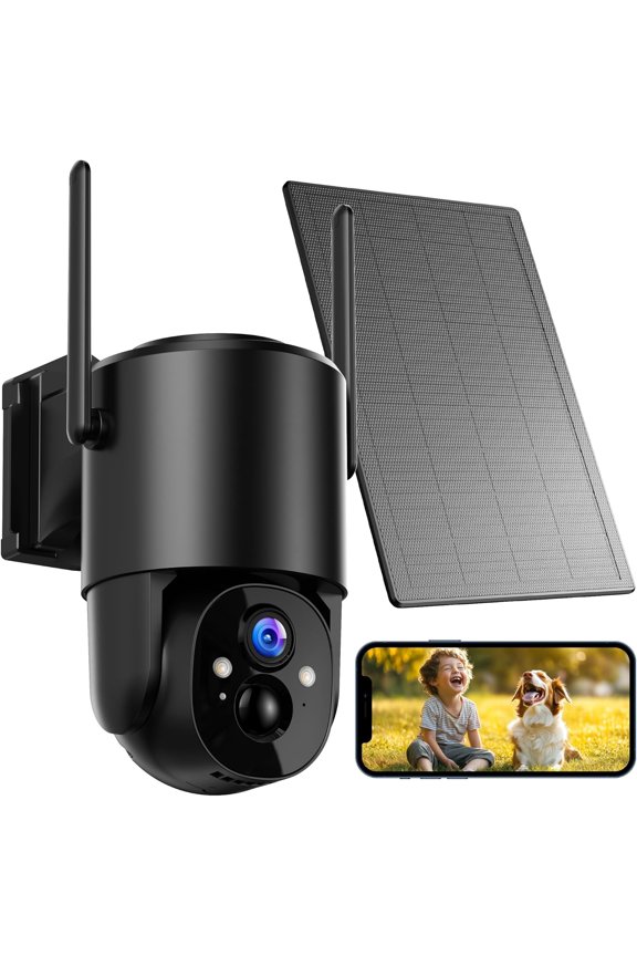 Security Cameras Wireless Outdoor Solar: Battery Cameras for Home Security WiFi Camera Outdoor Surveillance Camera PTZ 360 ° CCTV Cam System with Floodlight Color Night Vision PIR Sensor