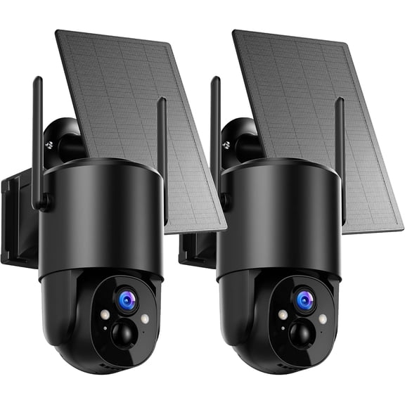 Security Cameras Wireless Outdoor Solar: Battery for Home WiFi Camera Surveillance PTZ 360 CCTV Cam System with Floodlight Color Night Vision PIR Sensor