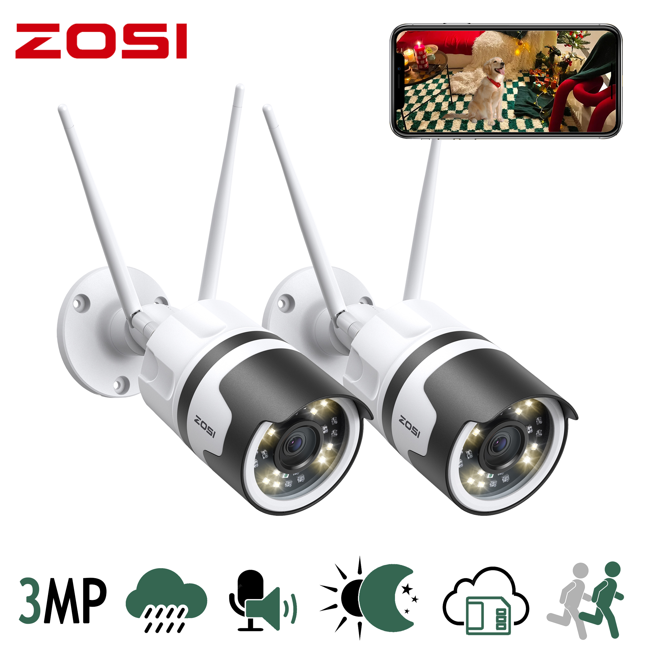 Security Cameras Wireless WiFi, ZOSI C190 3MP Smart Wifi Security