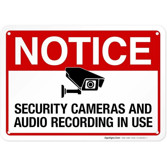 Security Cameras and Audio Recording in Use Sign, 10x7 Inches, 55 mil Thick HDPS (high Density polystyrene), Made in