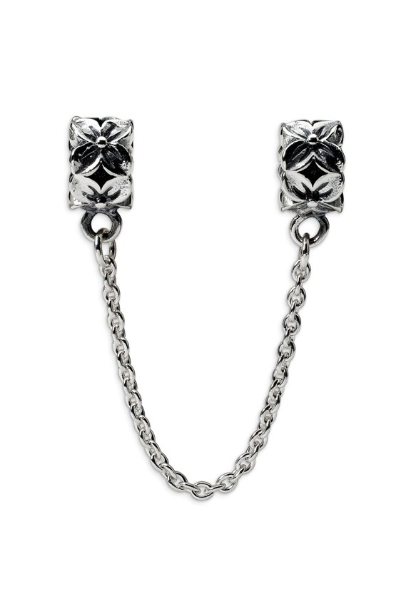 Security Chain Floral Charm .925 Sterling Silver Antique Finish Reflection Beads