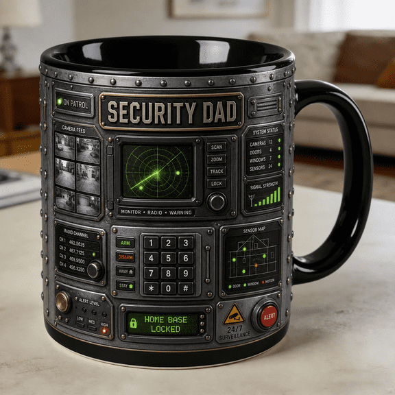 Security Dad Accent Mug, Funny Monitor Panel Coffee Mug for Father’s Day Gift