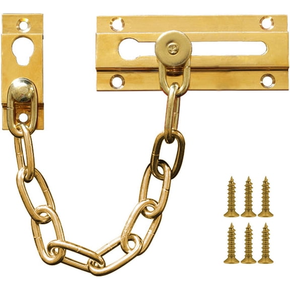 Security Door Chain Guard Solid Brass, Heavy-Duty Home Security, Sturdy and Rust-Resistant Brass Door Lock Security Chain (Brass)