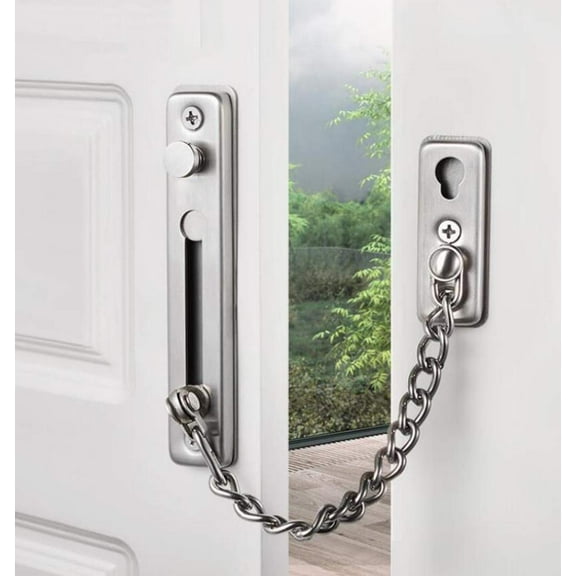Security Door Chain Lock Sturdy Door Lock Latch for Inside Door Stainless Steel Hotel Door Lock with Spring Button Door Locks for Kids Safety Brushed Nickel