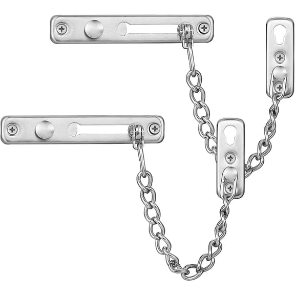 Security Door Chain Lock Sturdy Door Lock Latch for Inside Door Stainless Steel Hotel Door Lock with Spring Button Door Locks for Kids Safety Brushed Nickel