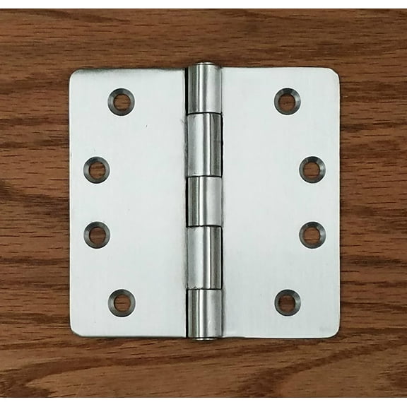 Security Door Hinges - Stainless Steel - 4" x 4" with 1/4" Radius - Riveted Non Removable Pin - Arch Hole Pattern - 2 Pack