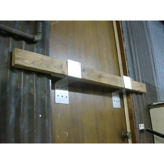 Security Door Reinforcement Drop Open Bar Holder Aluminum Barricade Lock Brackets 2 Pcs Fits 2x4 Boards 4" Wide 1 Pair 5" Distance Outswing Stopper Jammer for Home, Business, Shed, Gate, See-Safe
